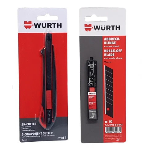 Würth 9mm SET 2K Cuttermesser mit 11 Abbrechklingen extrem Scharf Teppichmesser