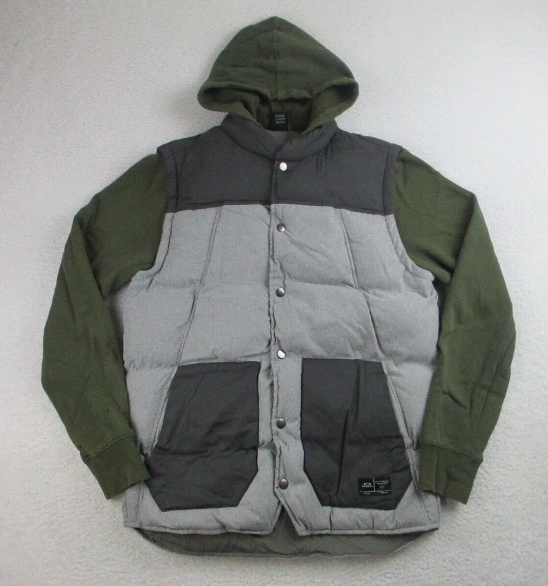 Oakley Ambassador Jacket Mens S Green Gray Winter Hoodie Vest Combo Full Snap