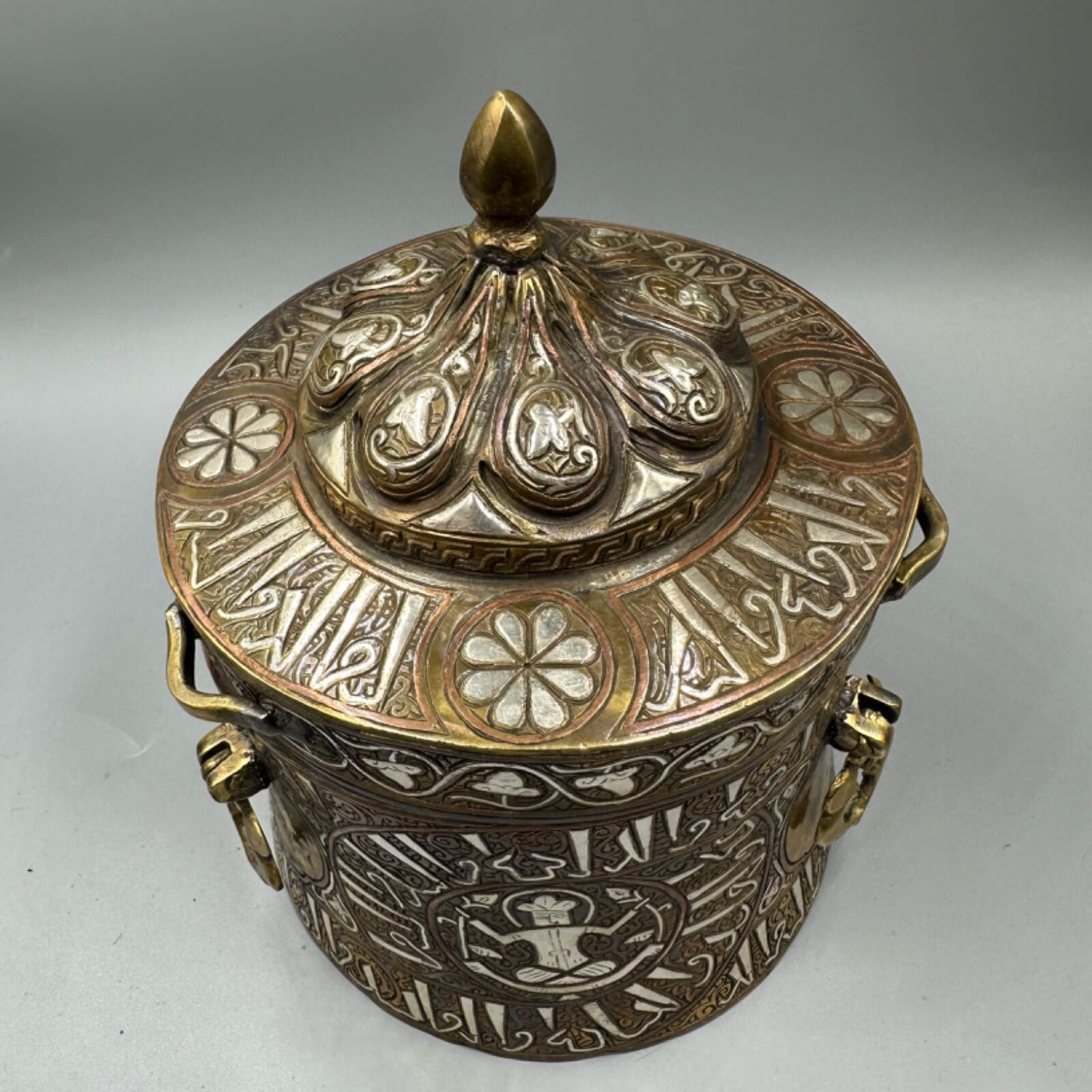 Antique Islamic Khurasan silver-inlaid bronze inkwell - 13th century E ...