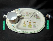 Vintage 1987 Precious Moments Baby Childrens Plate Cup Set Fork Spoon