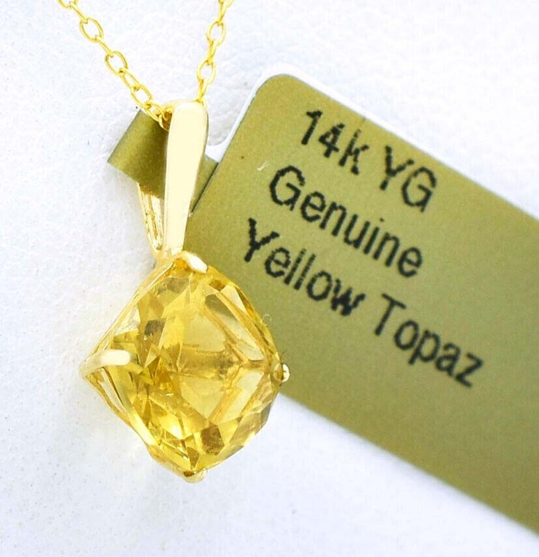 GENUINE 1.86 Cts YELLOW TOPAZ PENDANT 14k GOLD - MADE IN USA - Free Appraisal