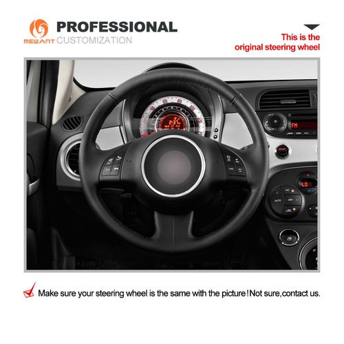 DIY Black Synthetic Suede Steering Wheel Cover for Fiat 500 2007-2015 500e 500C - Picture 2 of 11