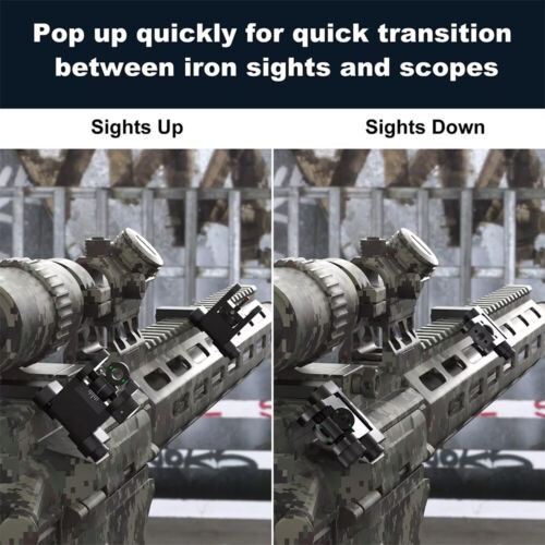 Tactical Fiber Optics Iron Sights 45 Degree Offset Flip Up Front & Rear Sight - Picture 2 of 8