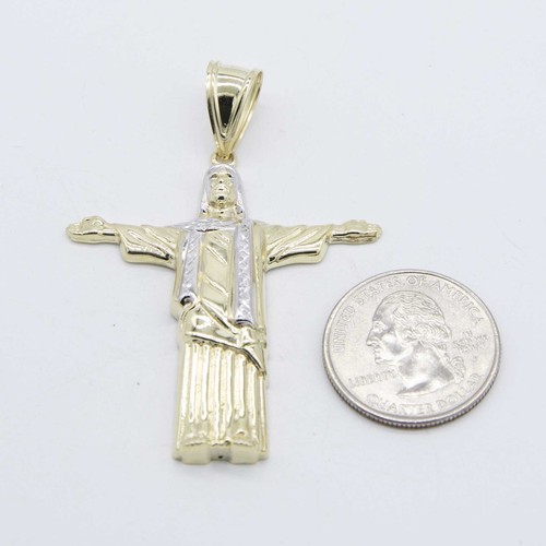 2 1/2" Jesus Christ Christ the Redeemer Pendant Real 10K Yellow White Gold - Picture 4 of 7