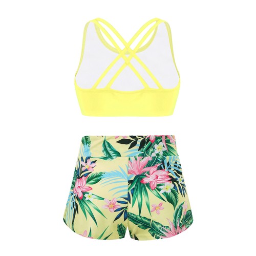 Girls Kids Two Piece Tankini Swimsuit Bathing Suit Tank Top with Boyshorts Set - Picture 26 of 46