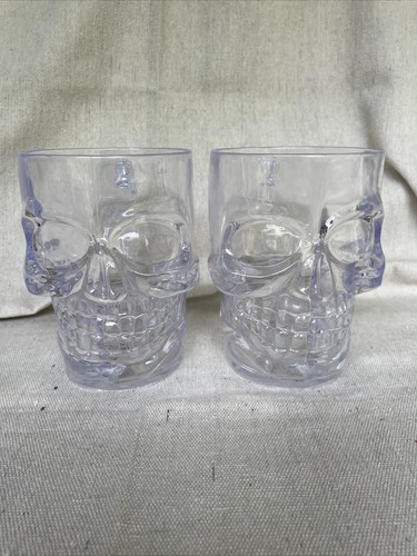 Large Skull Plastic Mug Halloween Skeleton Head Bones Used Some Scuffs No Cracks