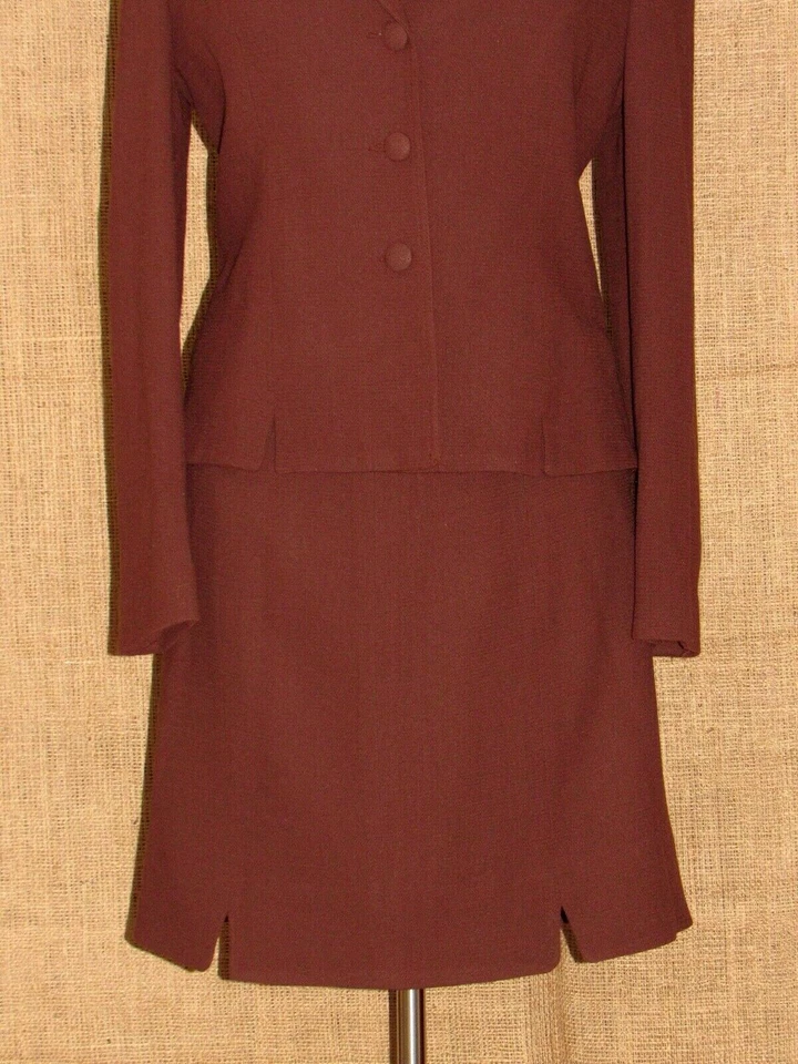 VERTIGO Paris Marrón Lana Falda Traje Blazer Chaqueta Talla L Foto 3 de 4