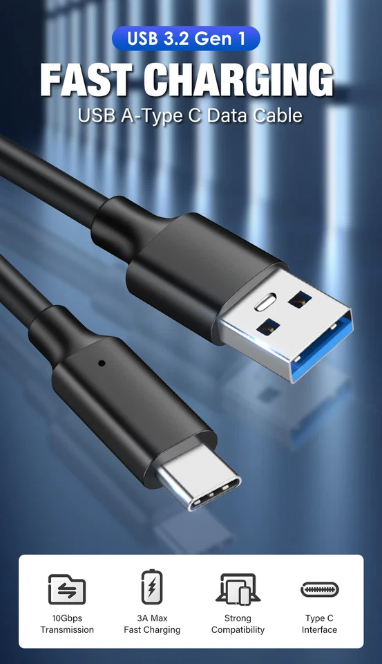 1PCS ⚡Type-C USB Charging Charger Cable⚡ For Samsung HUAWEI Xiaomi Durable - Image 2 of 4