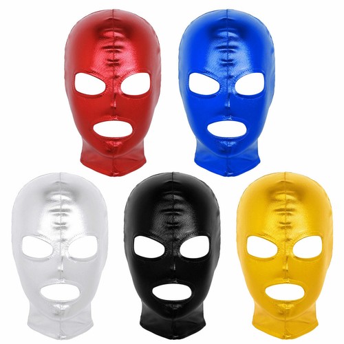 Unisex Face Mask Latex Shiny Metallic Open Eyes and Mouth Full Face Mask Hood - Picture 4 of 56