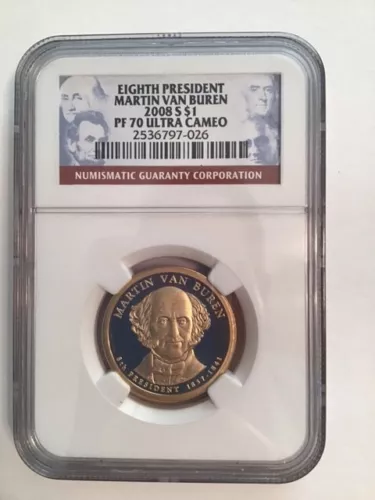2008-S Martin Van Buren Presidential Dollar NGC PF70 - Really Nice Coin