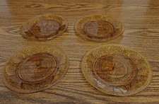 Vtg Lot of 4 Tiara Sandwich Amber Luncheon Salad Plates Indiana Glass 8 1/4"