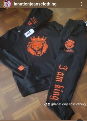Sweat Suit with hoodie I Am King Men Size XL Set Black & Red New With Tags - Picture 5 of 6
