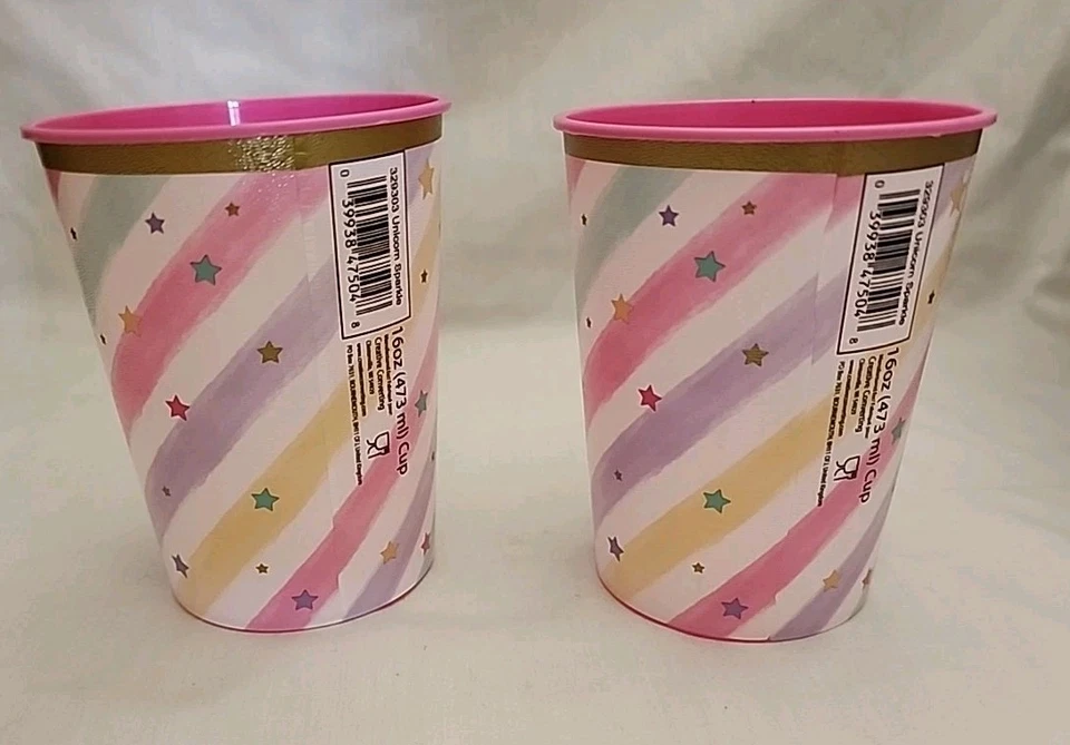 Juego de 2 tazas de estadio vaso fiesta Unicorn Stars blanco y rosa 16 oz Foto 4 de 4