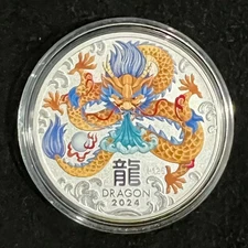 2024 COLORED Lunar Year of the Dragon 1oz Silver $1 Coin In Capsule RegularIssue