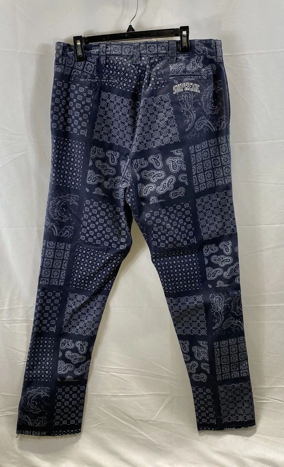 Supreme 男式蓝色佩斯利棉纽扣闭合休闲版型裤子 36 码 — 第 2/4 张图片