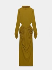 NWT ZARA FLOWY CUT OUT DRESS Body Con Olive Green Small Stretch