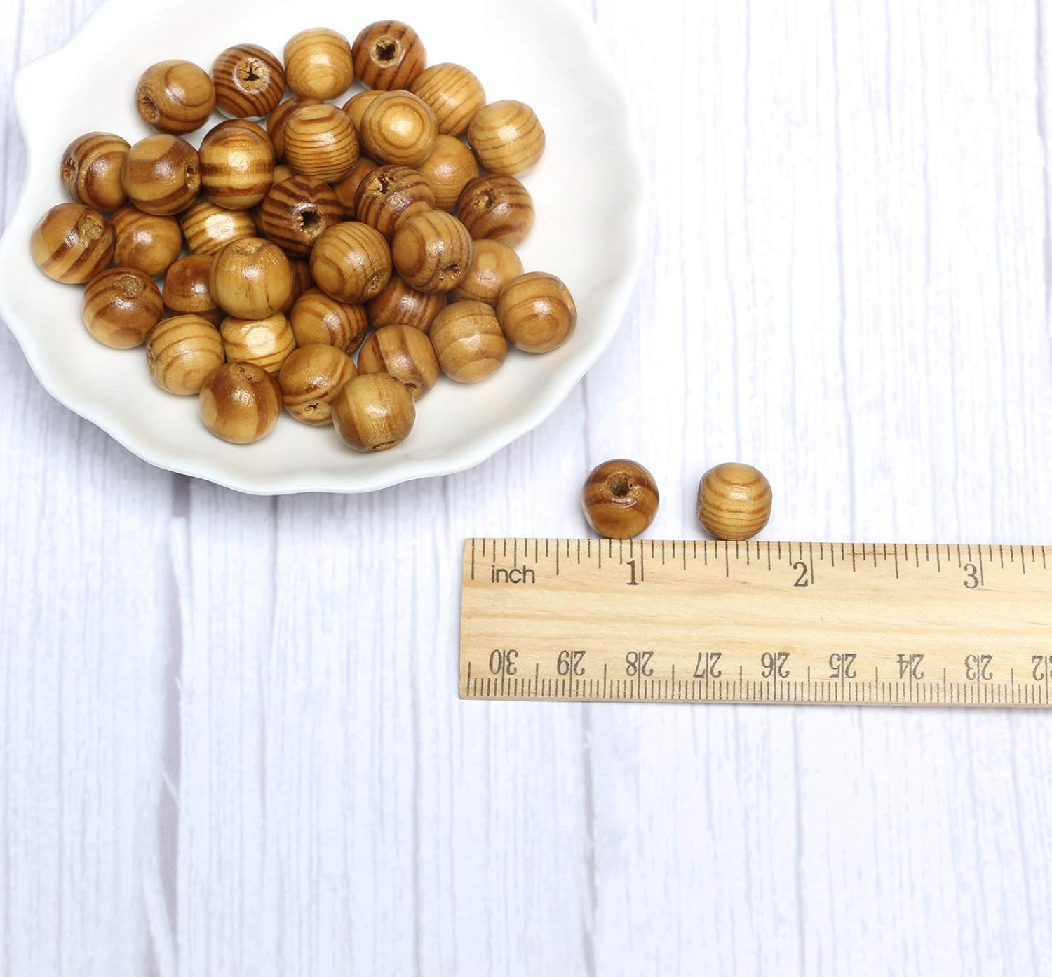 300Pcs 10mm Natural Round Striped Wood Beads Light Brown Assorted Wooden Loose S