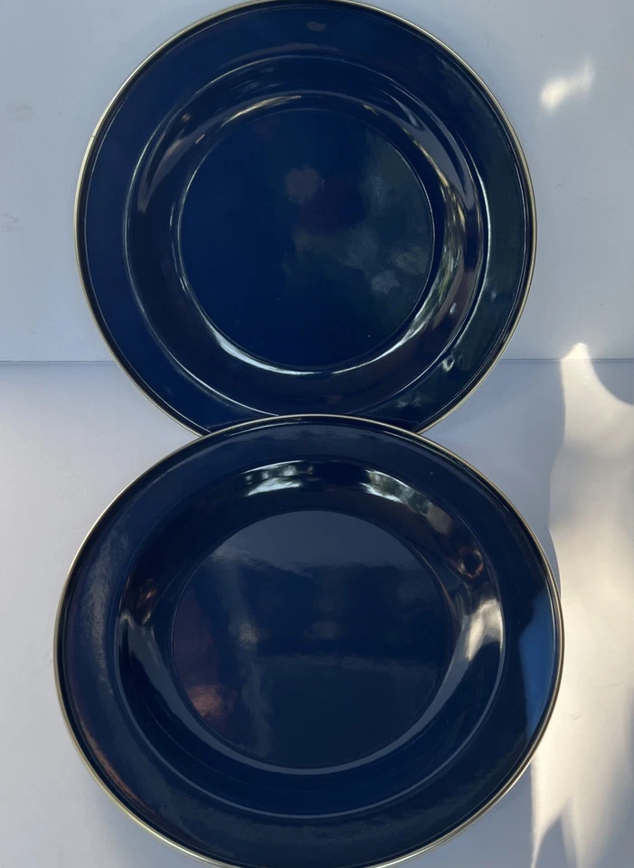 Discontinued Pottery Barn Enamelware Plate Blue 10”  Set x2 Metal Partyware NOS - Image 2 of 4