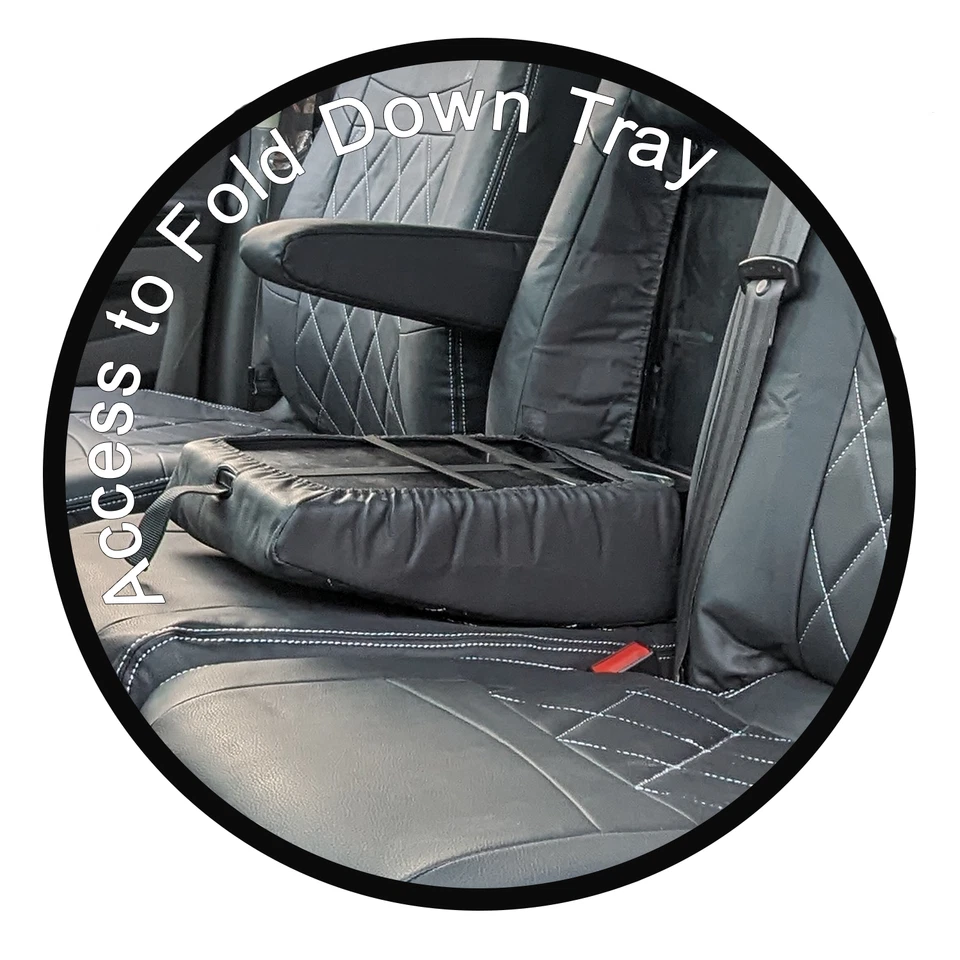 FORD TRANSIT CUSTOM FRONT SEAT COVERS LEATHERETTE WITH LOGO (2013 to 2023)  - Image 4 of 4