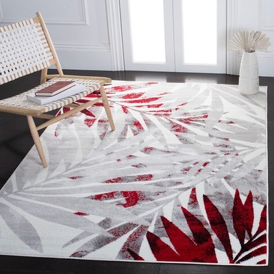 Skyler Collection 3' x 5' Grey/Red SKY189Q Botanical Distressed Non-Shedding ...