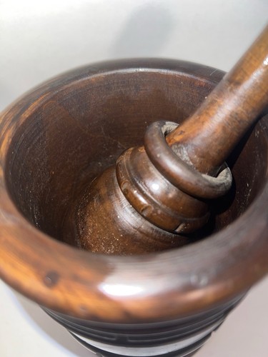 Antique Mortar & Pestle Wooden Hand Turned Primitive Vintage - Picture 3 of 5