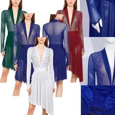 Women Dress Mesh Costume Activities Dancewear Built-In Crotch Lyrical Stage