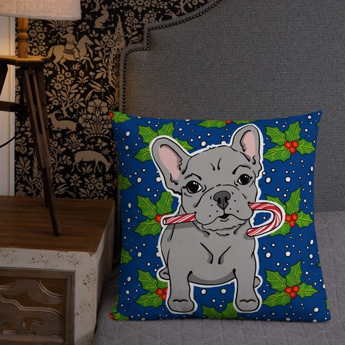 Lilac French Bulldog Christmas Throw Pillow Holiday Dog Candy Cane Decor - Picture 7 of 12