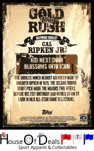 2012 Topps #54 Cal Ripken Jr. Gold Rush Wrapper Redemption Balt. Orioles Card - Picture 2 of 2