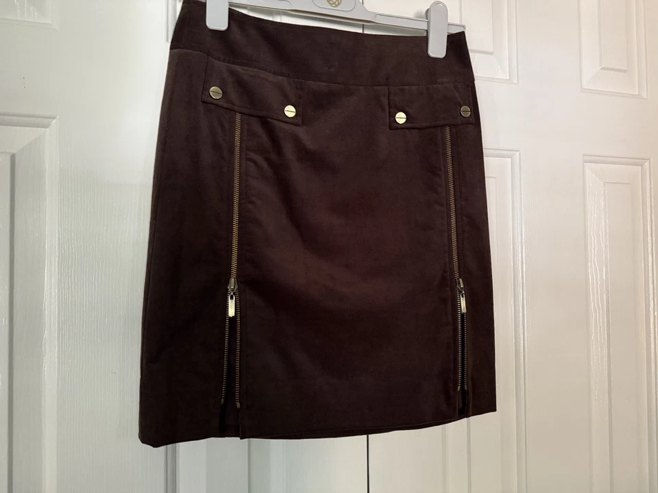 Falda lápiz Etcetera marrón imitación gamuza cremallera frontal talla 2 nueva sin etiquetas Foto 3 de 4