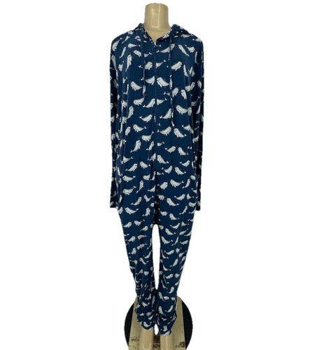 Meundies Unisex 2XL Narwhal Print One Piece PJ Jumpsuit Hooded Micromodal K8-8