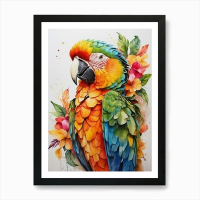 Bunter Papagei Kunstdruck gerahmt Wandbild Poster Leinwanddruck Bild