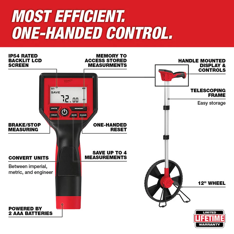 Milwaukee 48-22-5112 12" Digital Measuring Wheel w/ IP54 Backlit Screen - Image 2 of 4