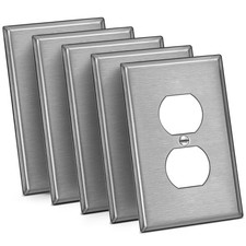 5 Pack 1-Gang Mid-Size Duplex Receptacle Metal Wall Plate with Protective Fil...