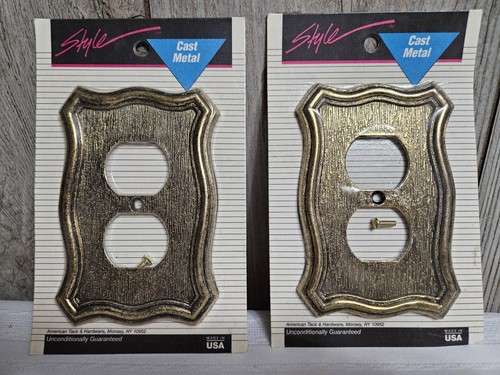 STYLE Cast Metal WALLPLATE, Set of 2, gold/black, 2 plug-in holes, NEW in PKGs