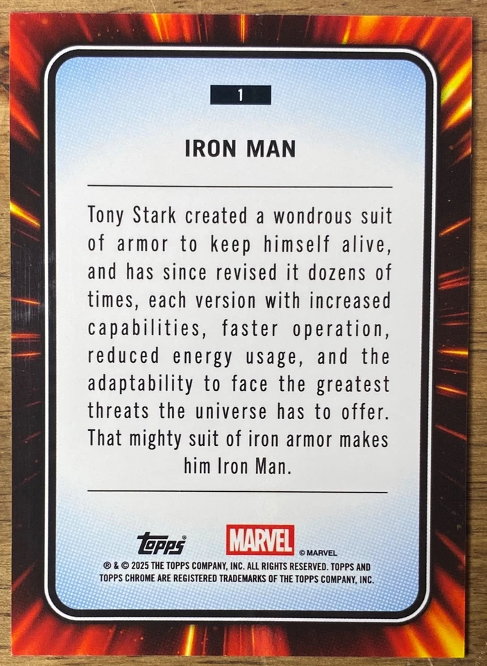2025 Topps Chrome Marvel, Rose Gold /40 - Iron Man - Image 3 of 3