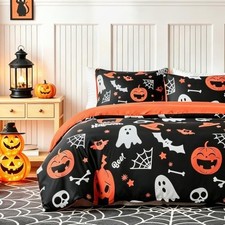 Halloween Black Duvet Cover King Size, Pumpkin and King 104 90 inch H: Black