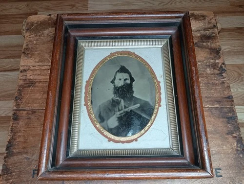 Civil War Union Soldier W/ Pistol Tintype FULL Plate 6.5" x 8.5" Framed