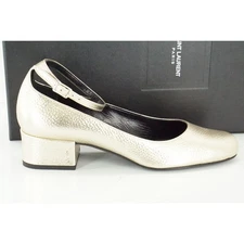 Saint Laurent Gold Leather Ankle Strap Pump SZ 37.5 NIB $895