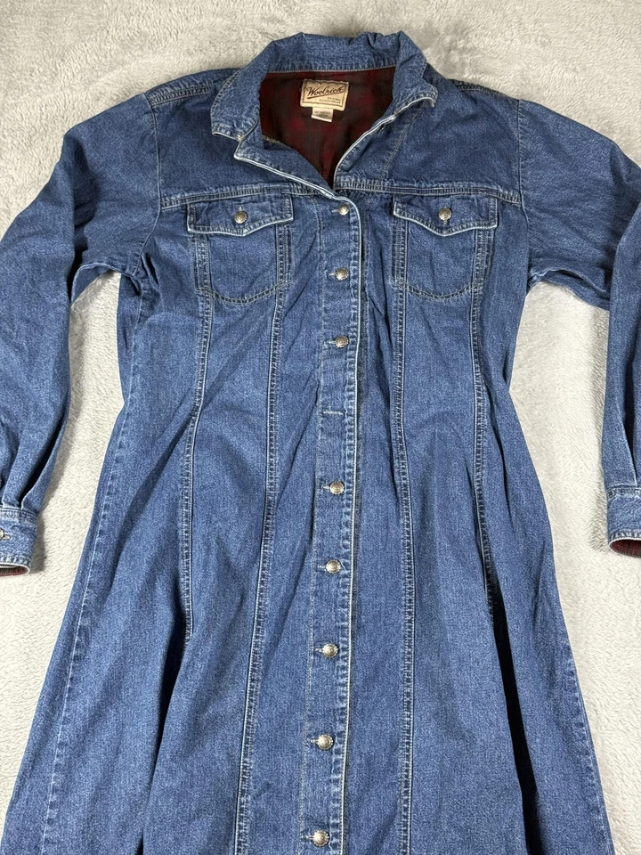 Винтажный шерсти платье женщин большой синий джинсовой ткани Snap спереди макси Western рубашка 90-х - Изображение 2 из 4