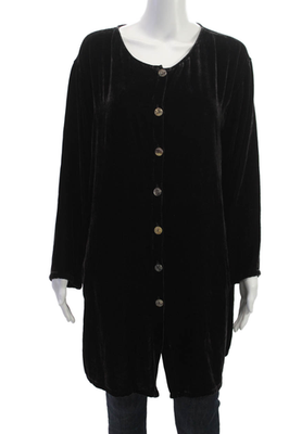 #ad #ad Kleen Women Silk Tunic Black Button Up Long Sleeve Round Neck Size L $44.99