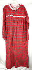 VTG Lady Ronte Long L/S Red Plaid Flannel Granny X-Mas Nightgown M Made in USA