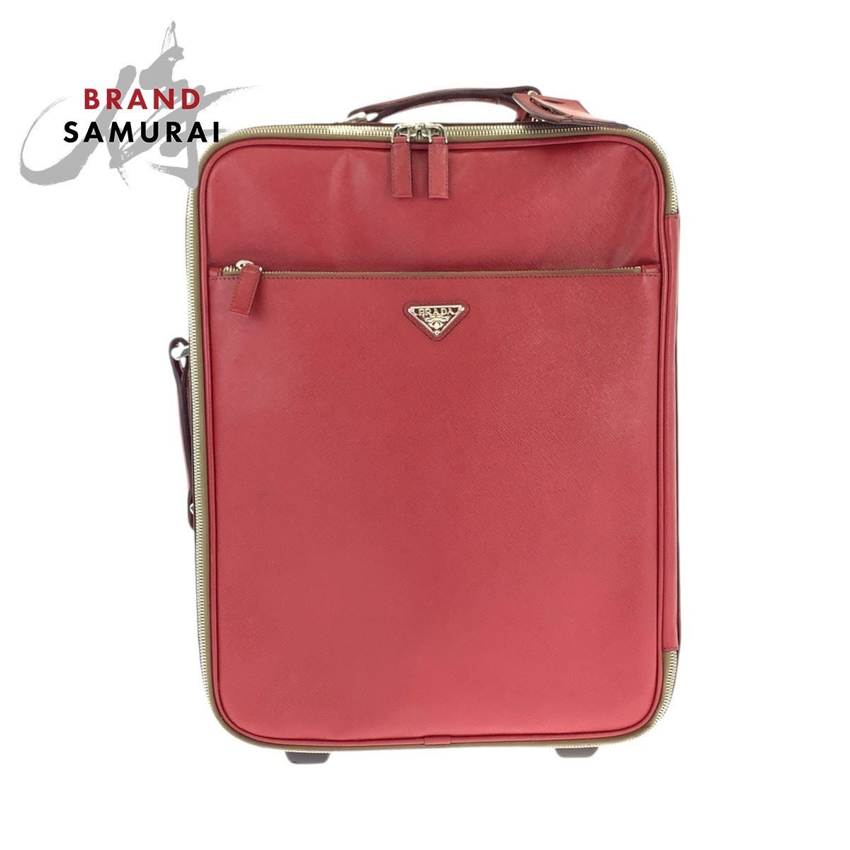 Prada Saffiano Red Leather Carry Bag with Silver Metal Fittings VV030K