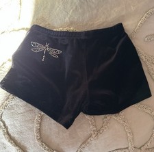 TumbleWear BAR SHORTS child medium CM GYMNASTICS DANCE velvet BLACK dragonfly