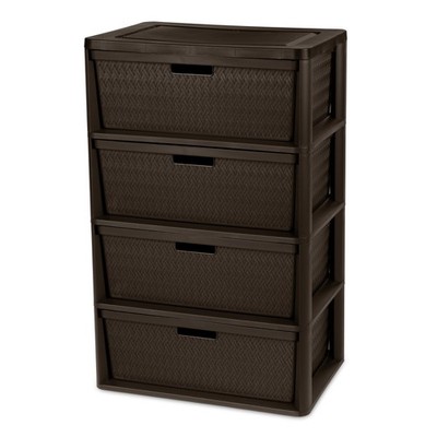 Wide 4 Drawer Tower W/ Removable Decorative Cross-Weave Plastic