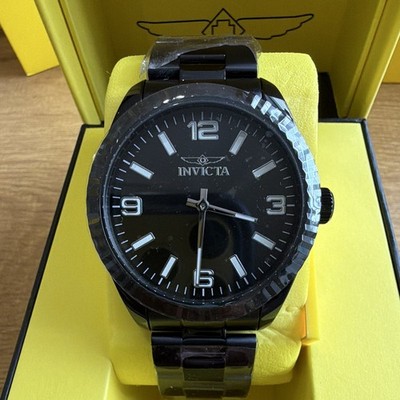 Invicta Men's Quartz Analog Black Dial 44mm SS Bracelet Watch w/ Box