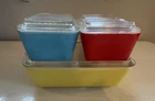 Vintage Pyrex Primary Colors Refrigerator Set w/Lids, 4 Dishes + 4 Lids