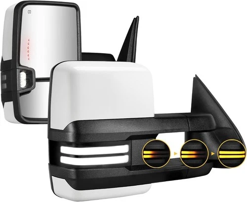 Gloss White Tow Mirrors LED Switchback For 2003-2006 Silverado GMC Sierra 2500HD
