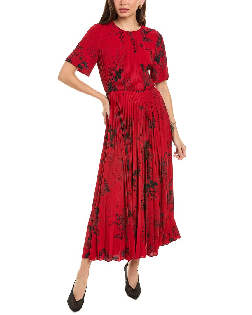 Женское плиссированное миди-платье с шелковой подкладкой из коллекции Jason Wu Collection Красное 4