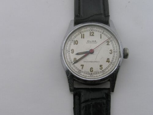 Vintage Olma Military Watch Red Seconds Hand 15j Swiss