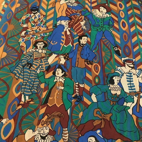 Artistico medievale contadino giullari seta poliestere trasparente tessuto rottami W59"xL45" - Foto 8 di 13
